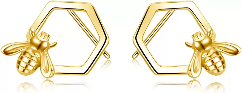 Honeycomb with Bee Stud Earrings for Women