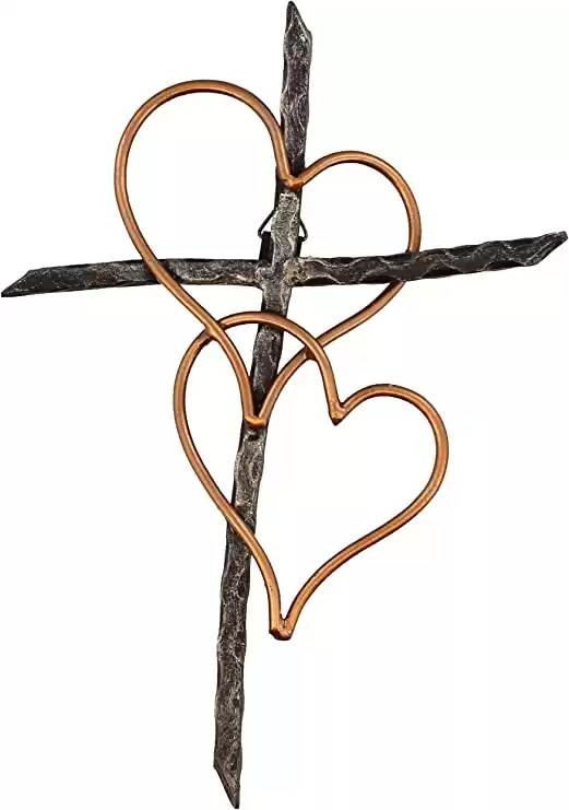 Entwined Hearts Decorative Iron Wall Cross - Two Hearts, One Love Promises Kept